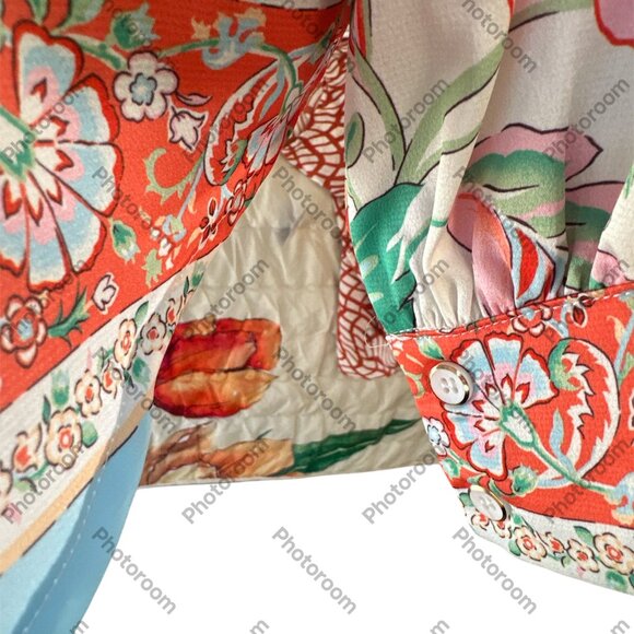 Fate NWT Small Mixed Floral Print Satiny Long Sleeve Button Blouse - Picture 3 of 3